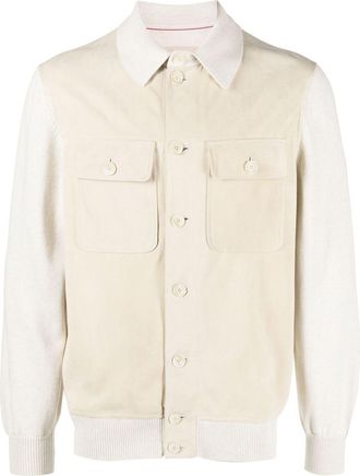 Brunello Cucinelli hybrid leather shirt jacket - men - Leather - L - Neutrals