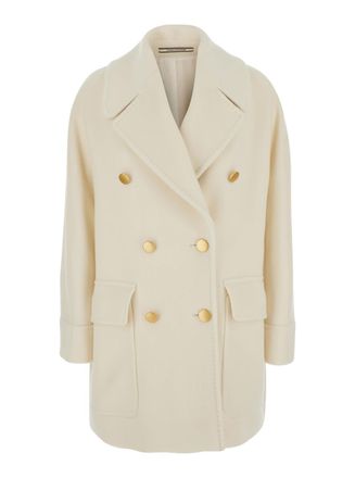 Tagliatore White Double-breasted Short Coat With Wide Notched Revers In Wool Woman