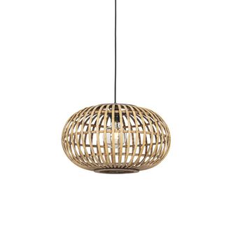 QAZQA Oriental L&aacute;mpara Colgante Oriental De Bamb&uacute; 44 Cm - Amira Bamb&uacute; /acero Redonda Adecuado Para Led Max. 1 X 40 Watt - Qazqa
