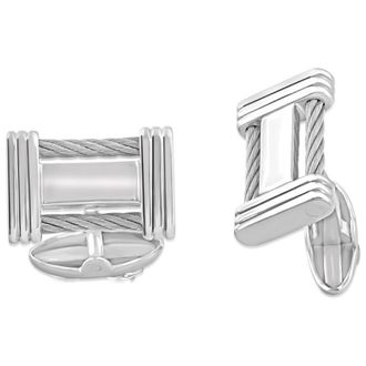 Pompeii3 Mens Stainless Steel Double Wired Polished 11mm Cufflink