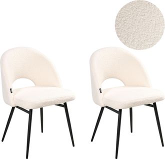 Beliani Conjunto De 2 Sillas De Comedor Modernas Tapicer&iacute;a De Tela Boucl&eacute; Respaldo Rebajado Asiento Sal&oacute;n Comedor Blanco Onaga Ii