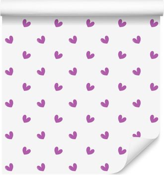 OEM Carta Da Parati A Forma Di Cuore, Bianca, Lavanda E Viola, 50x1000 Cm