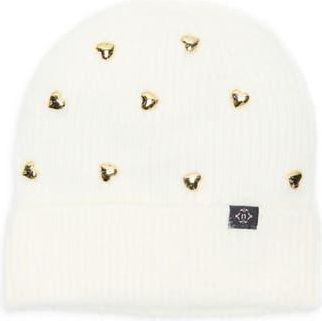 Nanette Lepore Heart Studs Knit Cuffed Beanie in White at Nordstrom Rack