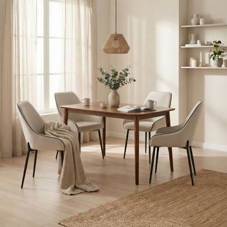 Furniturebox Lynton Walnut Effect Wood Dining Table with 4 Cream Beaumont Chairs