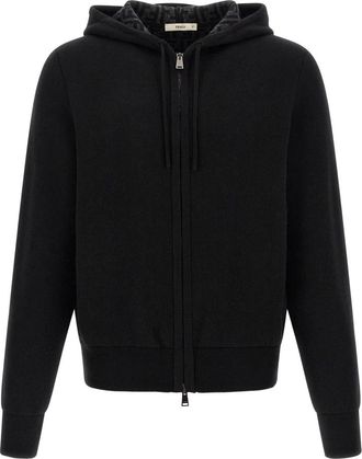 Fendi FF Zucca Cashmere Sweatshirt - Heren - Vesten met rits - Zwart - L - Kasjmier - Hoodies & sweatvesten