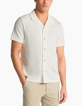 Remus Uomo Mens Remus Uomo Cuban collar shirt OFF WHITE - Cream - Size: 42/Regular