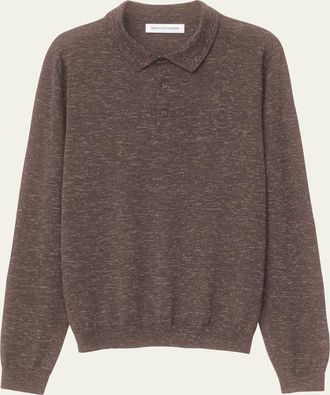 Iris Von Arnim Mens Wool, Silk and Linen Long-Sleeve Polo Shirt