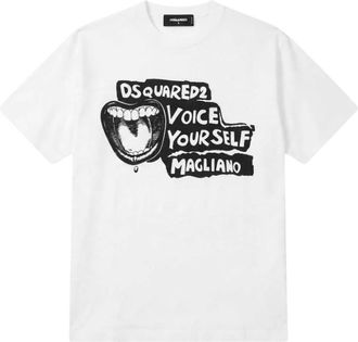 Dsquared2 Camiseta de algod&oacute;n con estampado gr&aacute;fico - Tops - Mujer - Blanco - 2XL