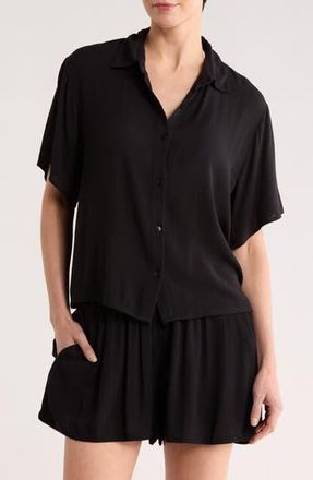 Nordstrom Rack Short Sleeve Solid Cover-Up Camp Shirt in Black at Nordstrom Rack, Size X-Small