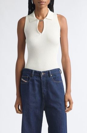 Diesel Lilita Sleeveless Rib Recycled Silk & Organic Cotton Polo Sweater in Ivory at Nordstrom, Size X-Small