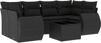 vidaXL Vidaxl - Set De Comedor De Jard&iacute;n 7 Pzas Y Cojines Rat&aacute;n Sint&eacute;tico Negro