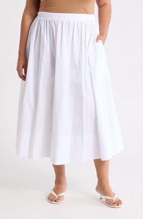 Renee C Cotton Poplin Midi Skirt in White at Nordstrom Rack, Size 1X