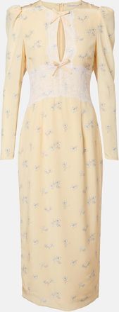 Alessandra Rich Lace-trimmed floral silk midi dress