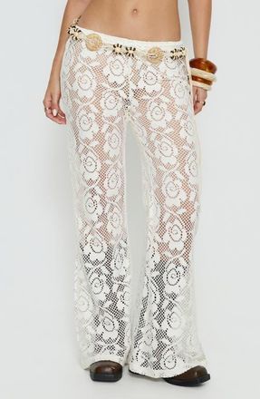 Princess Polly Rosadonna Lace Flared Pants in Cream at Nordstrom, Size 10