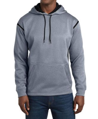 Sport-Tek Tech Fleece Colorblock Hooded Sweatshirt In Grey Heather/black