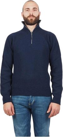 AT.P. CO Truien & Vesten, Heren, Blauw, XL, Wol, Blauwe half zip trui voor mannen