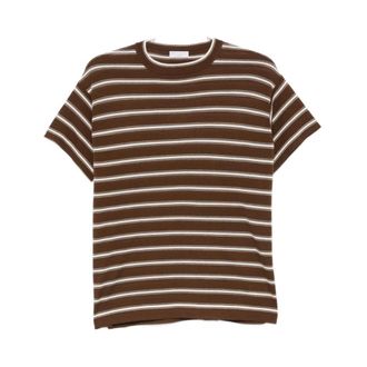 Brunello Cucinelli Striped Crew Neck T-shirt - female - Brunello Cucinelli - T-Shirts - Brown - L - Tops