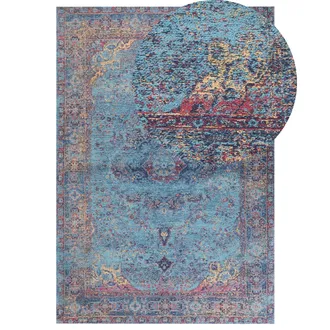 Beliani Alfombra De Algod&oacute;n Azul Rojo Beige 160 X 230 Cm Poli&eacute;ster Oriental Desgastado Kansu