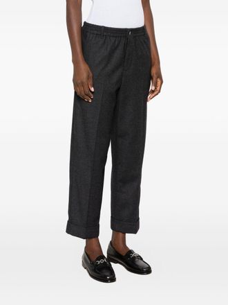 Closed Stretch Wool-Viscose Flannel Trousers - Black