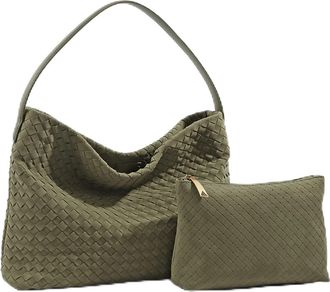 Generic Womens Woven Handbag Suede Fashion Shoulder Bag Designer Handbags And Purse Trend Female Tote Bags Bucket(Olive green)