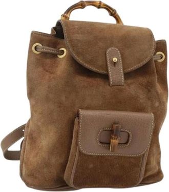 Gucci Pre-owned Backpacks, female, Brown, Size: ONE SIZE Pre-owned Vintage Suede Backpack