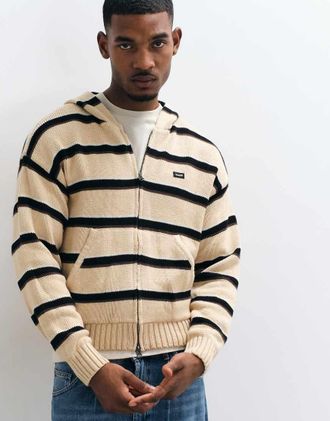 HUF hoodie lavorata a maglia Banks a righe con zip color cammello-Marrone
