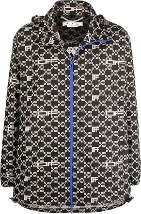 Off-white Mens Off-White SS22 Geometry Pattern Full Print Stand Collar Hooded Jacket Version Autumn Black OMEB034S22FAB0011001