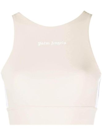 Palm Angels logo-print cropped tank top - women - Polyester/Elastane/Polyamide - S - Neutrals