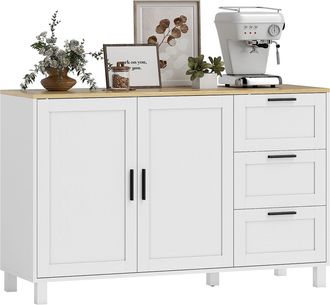 OEM Aparador Para Sal&oacute;n Moderno Con 2 Puertas 3 Cajones Estante Ajustable Para Comedor Entrada 120x38x76 Cm Blanco