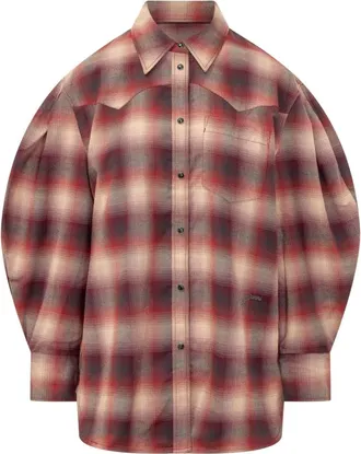 Ganni Flannel Check Pleated Sleeve Shirt - female - Ganni - Shirts - Red - XS - Blouses & Shirts
