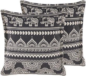 Beliani Conjunto De 2 Cojines Decorativos Blanco Y Negro Algod&oacute;n 45 X 45 Cm Fundas Extra&iacute;bles Relleno De Poli&eacute;ster Atabagi
