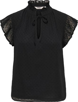 Only Spitzenbluse ONLY ONLLANDAU DOBBY FRILL V-NECK TOP WVN, Damen, Gr. XL, schwarz, Web, Obermaterial: 100% Polyester, unifarben, normal, Blusen Spitzenbl