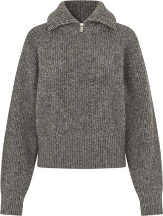Sams&oslash;e & Sams&oslash;e Ribbed Half-Zip Pullover - Dames - Coltruien - Grijs - S - Wol - Truien & Vesten