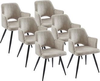 Vente-Unique Lote de 6 sillas con reposabrazos de tela y metal negro - Beige - KADIJA