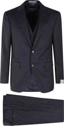 Corneliani Abito CON Gilet Tess Sallia - Heren - Business pakken - Blauw - L - Leer - Kostuums
