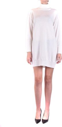 Dondup Cream Oversized Dress With High Neckline