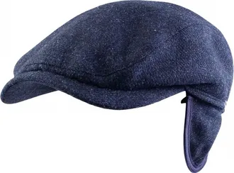 Wigens Mens Ivy Contemporary Earflap Cap In Navy M&eacute;lange Shetland Wool
