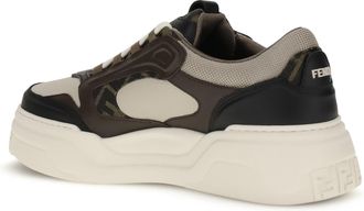 Fendi Mens Sneakers Ff Leather Black-Cream-Beige Trainers Black/cream/beige