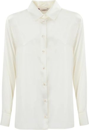 Max Mara Witte Zijden Overhemd Lange Mouw - Dames - Overhemden - Wit - 2XL - Satijn - Overhemden