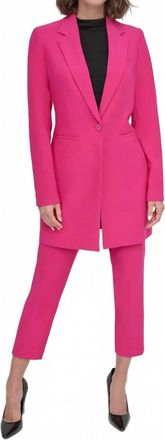 DKNY Notched Collar One-Button Longline Blazer In Wild Berry