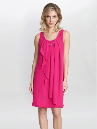 Gina Bacconi Womens Clarissa A-Line Dress With Rhinestone Neck Detail - Fuchsia - Size 20 UK