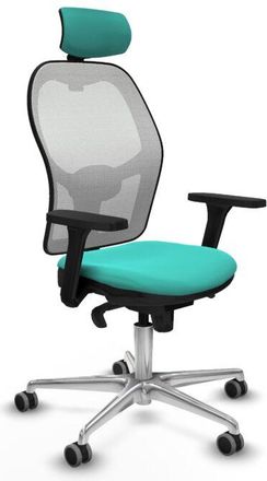 Piqueras y Crespo Piqueras Y Crespo - Jorquera Sincro Malla Blanca Similpiel Turquesa Brazos 3d Base Aluminio Cabecero 2d Ruedas 65mm Engomada