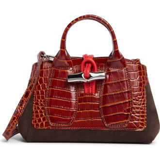Longchamp Le Roseau Mixed Leather Handbag in Cognac at Nordstrom Rack