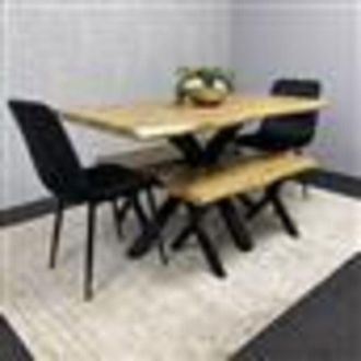 Kosy Koala Wooden Brown Dining Table with Benche and 2 Black Velvet Chairs, Stylish Dining Room Furniture