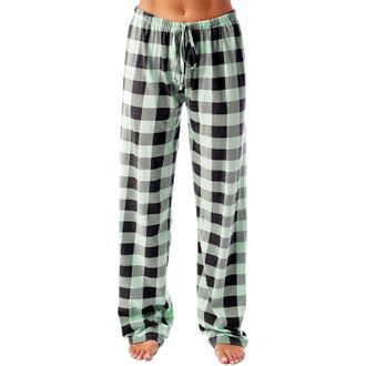 Generic Womens Plaid Pyjama Bottoms Checked Pjs Bottoms Lounge Pants UK Ladies Drawstring Casual Pyjama Trousers Soft Nightwear Loungewear Sleepwear Sleep Pan