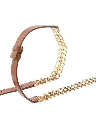 Pinko Chain-Trimmed Leather Belt - Tan