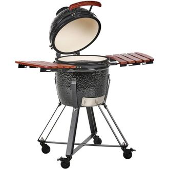Beliani Barbecue da esterno in ceramica a carbone con coperchio nero Kamado