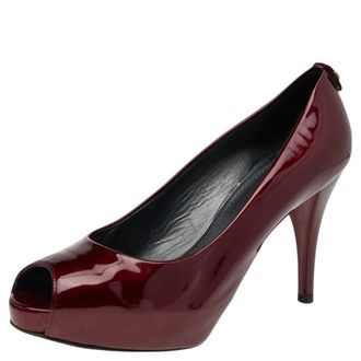 Stuart Weitzman Red Patent Leather Sierra Peep Toe Platform Pumps