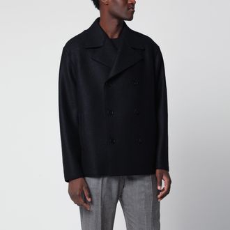 Harris Wharf London Navy short double-breasted wool coat