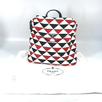 Prada Black Red Color White Nylon Backpack (Pre-Owned)